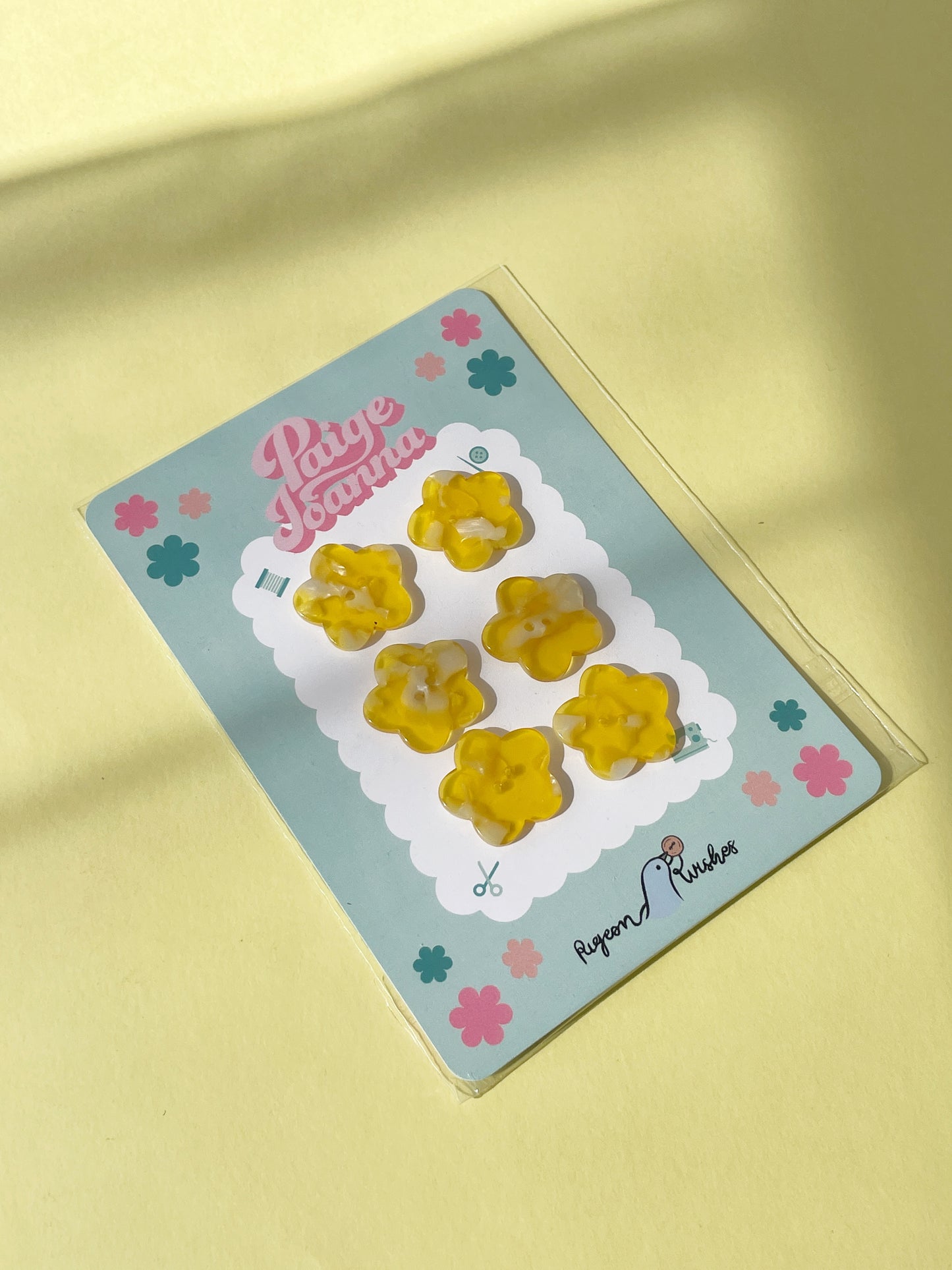X6 Original Paige Joanna X Pigeon Wishes Yellow Flower Buttons | Buttercup Pack