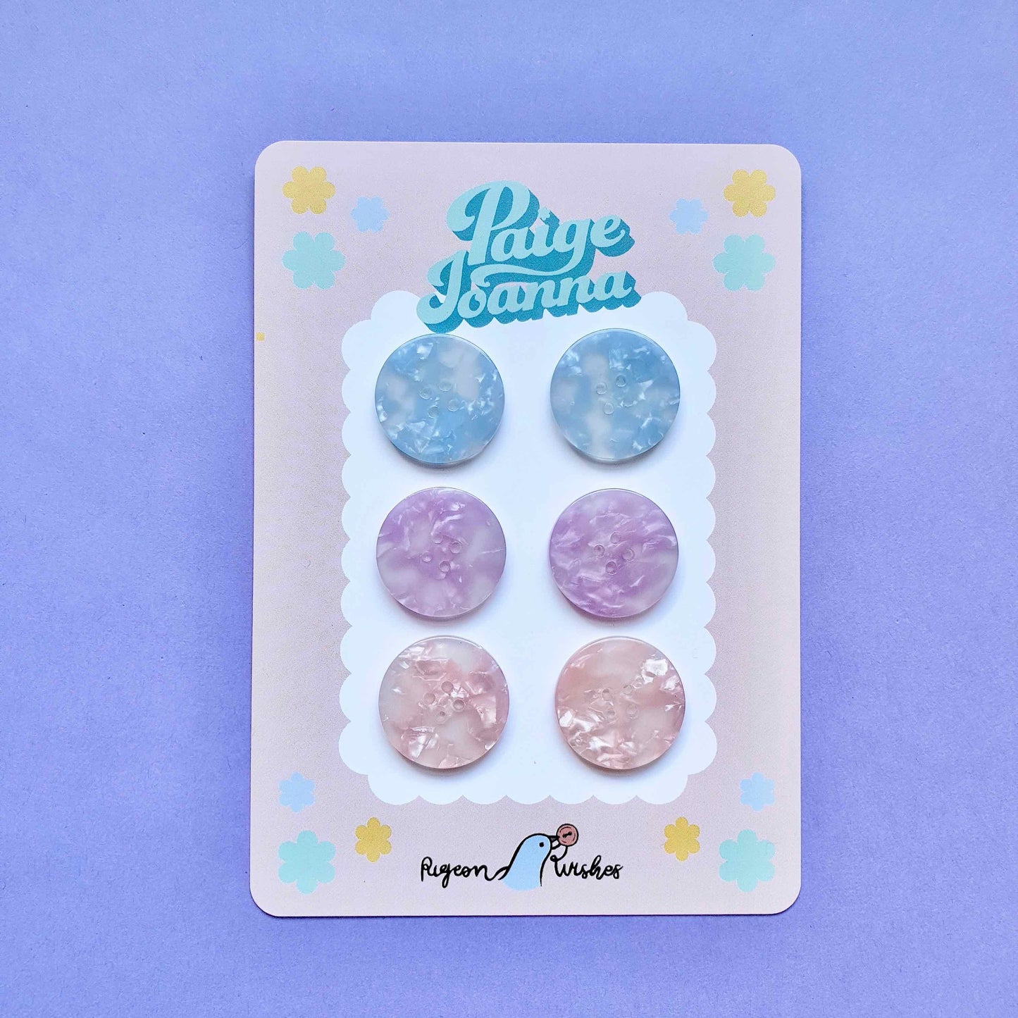 X6 Original Paige Joanna X Pigeon Wishes Pastel Buttons | Pic 'n' Mix Pack