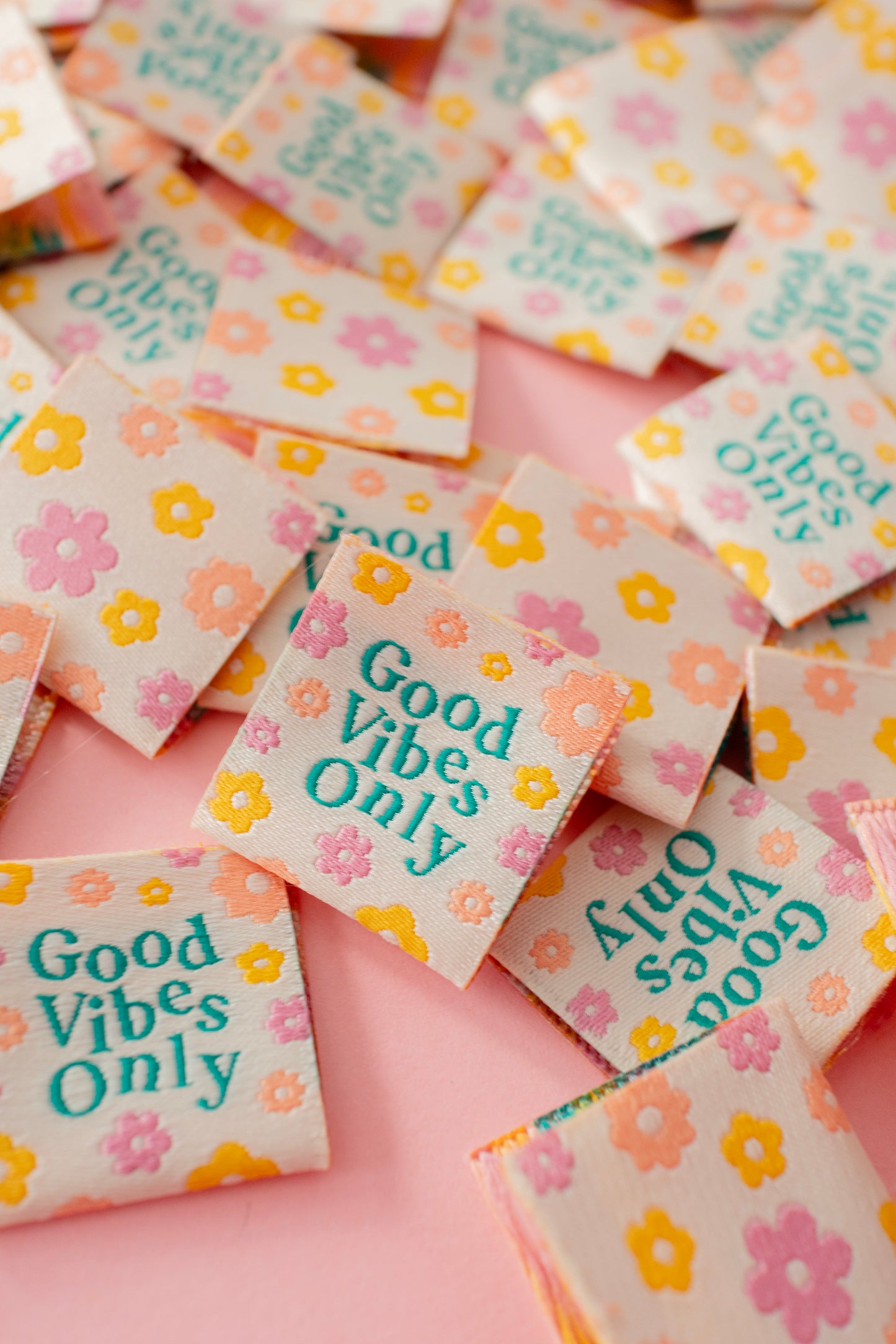 X6 Original Paige Joanna Woven Clothing Labels | Good Vibes Only Design